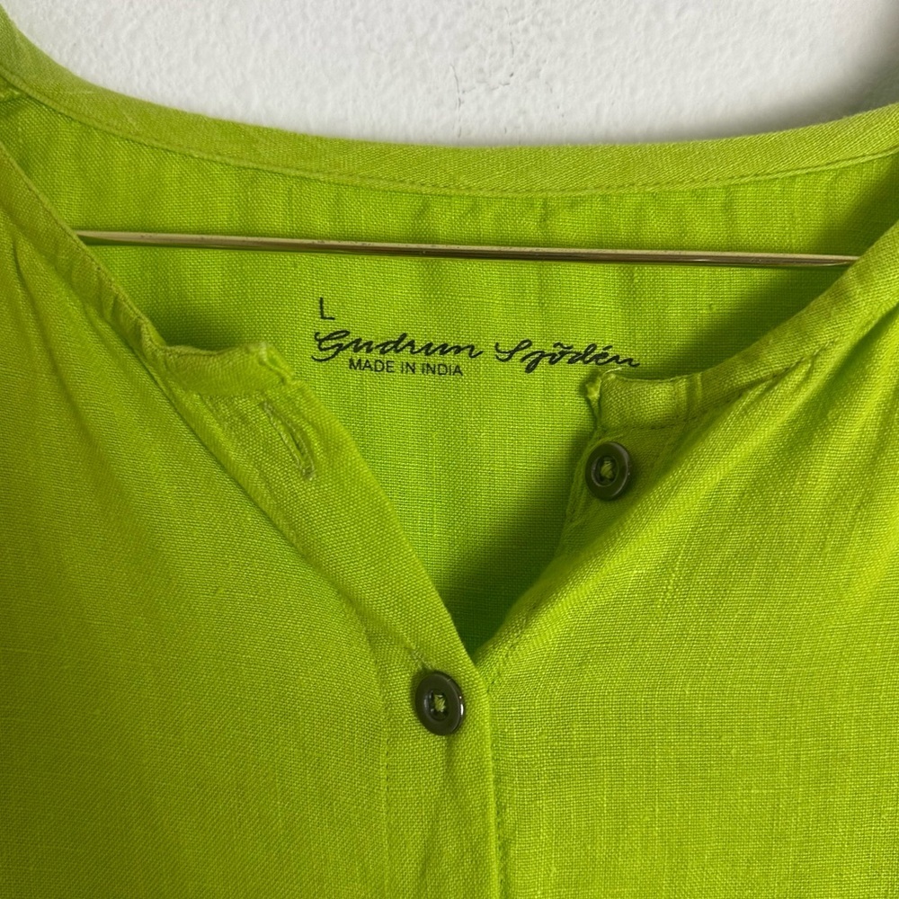 Gudrun Sjoden Lime Green Linen Tunic Top - Picture 4 of 5